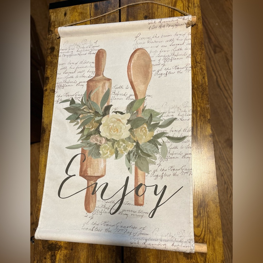 Floral Kitchen canvas tapestry’s with Rolling Pin and Spoon Design